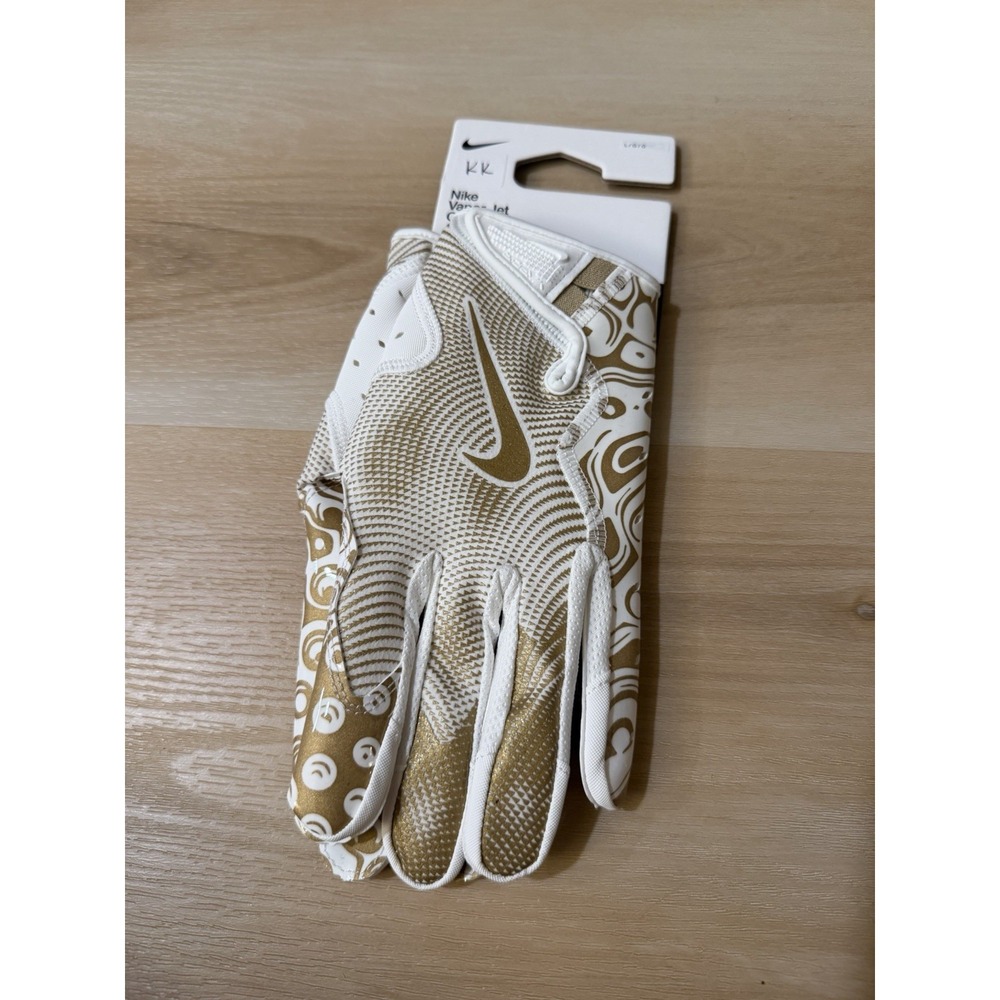 New Nike Vapor Jet 8.0 Football Gloves Metallic Gold And White Large